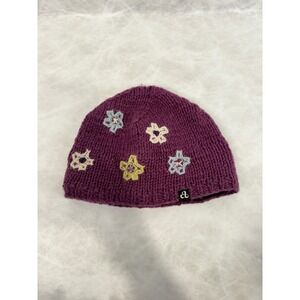 Ambler Wool Beanie Magenta Purple Floral Embroidered Fleece Lined Winter Hat